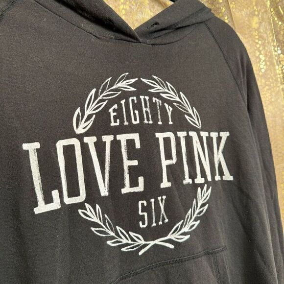 PINK Victorias Secret Black Love Pink Eighty Six Pullover Hoodie Medium - Picture 3 of 4